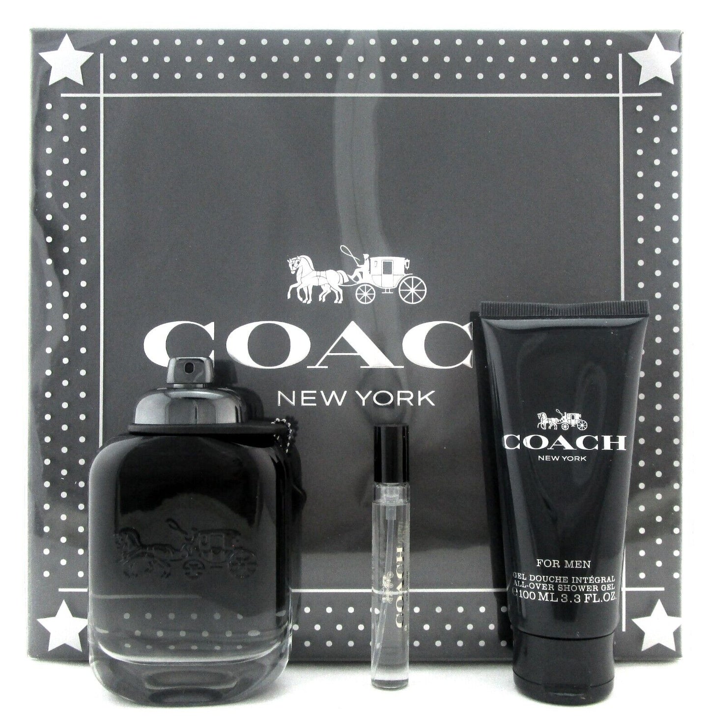 Coach New York for Men 3.3oz & 7.5ml EDT Spray+3.3oz Sh/ Gel New Set DAMAGED Box