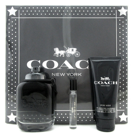 Coach New York for Men 3.3oz & 7.5ml EDT Spray+3.3oz Sh/ Gel New Set DAMAGED Box