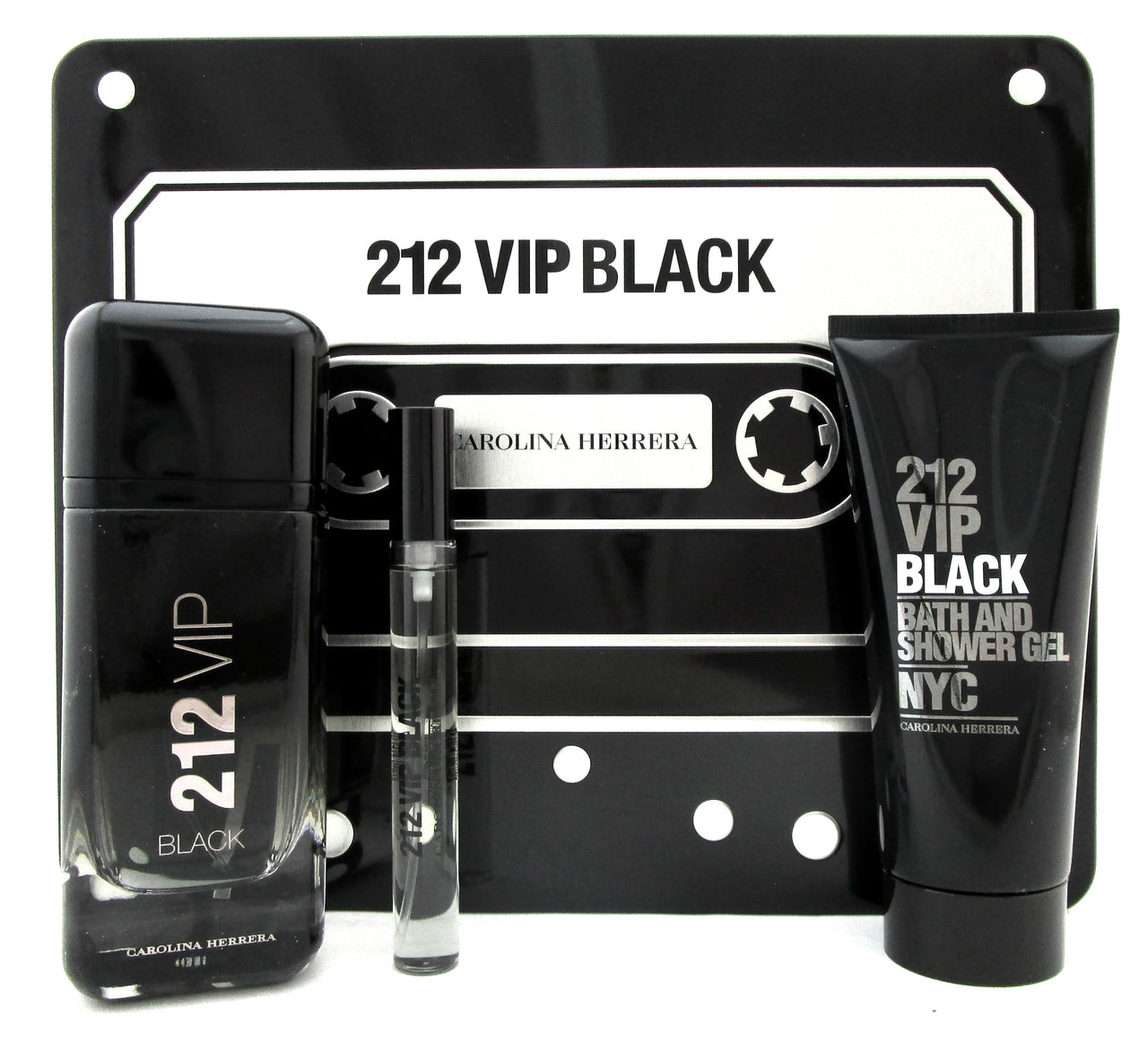 212 VIP BLACK by Carolina Herrera 3.4oz & 10ml EDP Spray + 3.4oz Sh/Gel. New Set