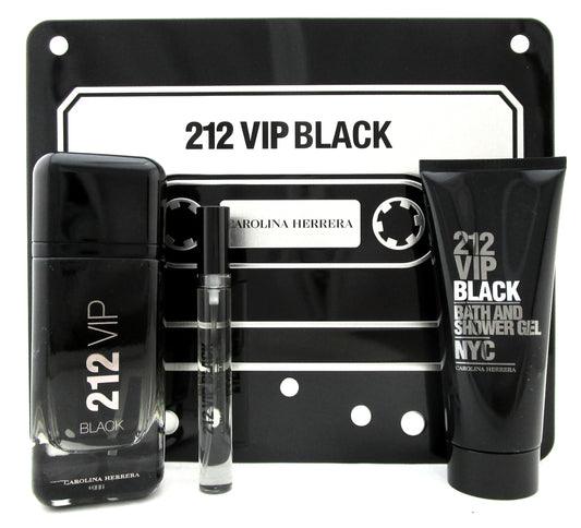 212 VIP BLACK by Carolina Herrera 3.4oz & 10ml EDP Spray + 3.4oz Sh/Gel. New Set