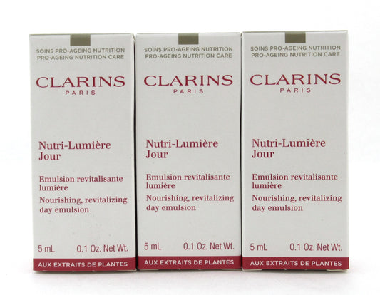 Clarins Nutri-Lumiere Jour Revitalizing Day Emulsion Sample 5 ml. Lot of 3 New