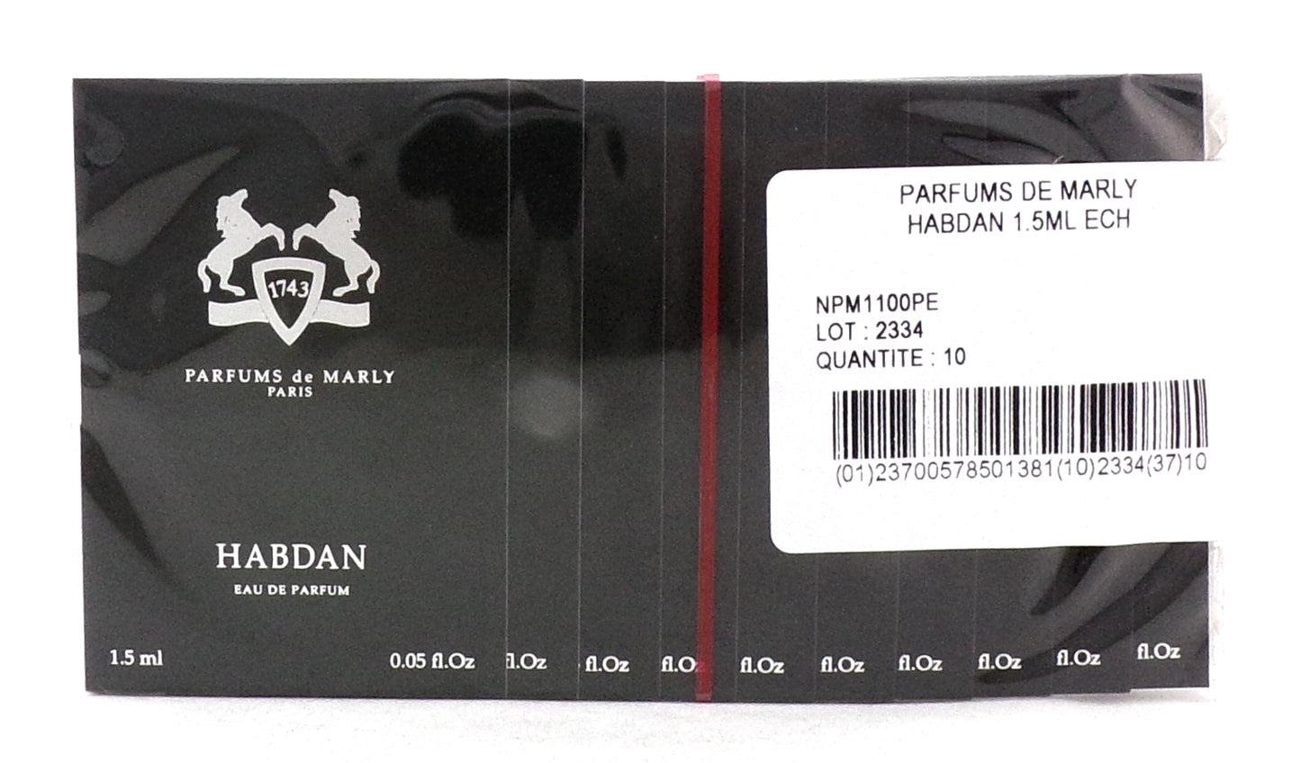 Habdan by Parfums de Marly 1.5 ml./ 0.05 oz. Eau de Parfum Vial Spray for Men Pack of 10 pcs. New Sealed Bag