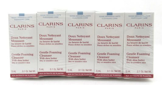 Clarins Gentle Foaming Cleanser Dry/Sensitive Skin 5 ml. Travel Size LOT of 10 New