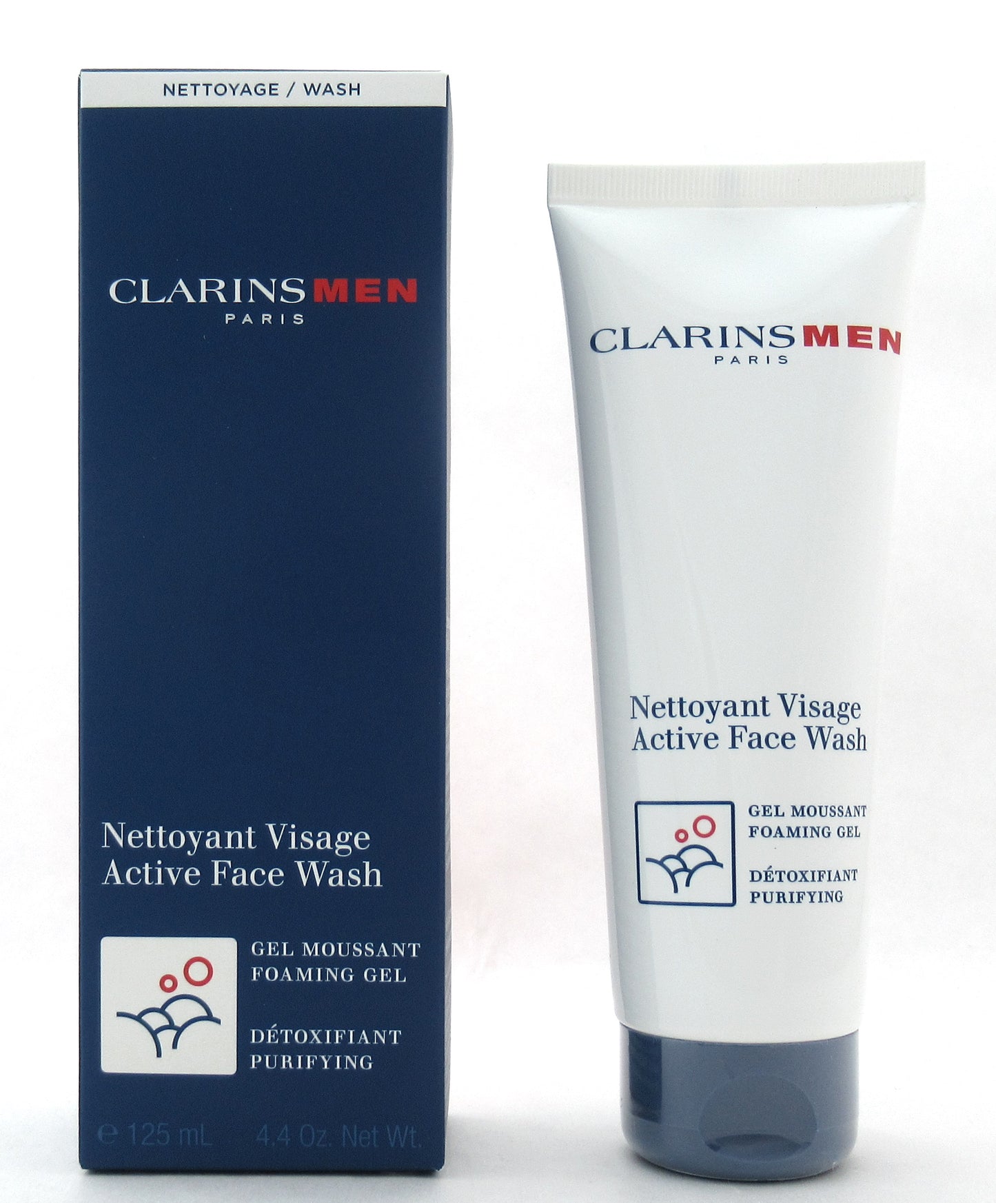 Clarins Men Active Face Wash Foaming Gel Purifying Sealed Tube 4.4 oz