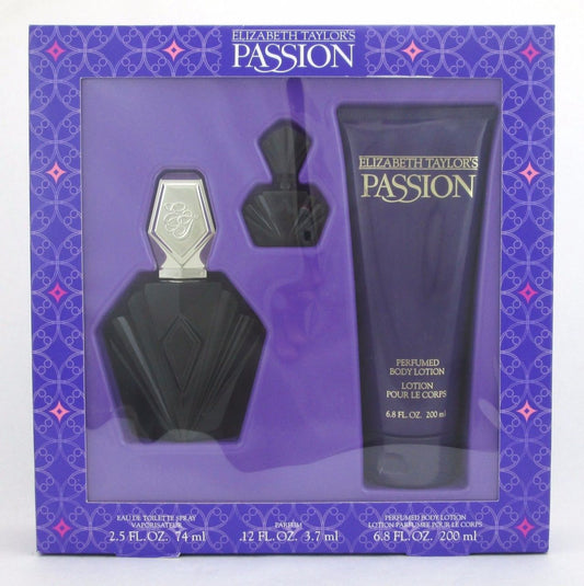 Passion by Elizabeth Taylor Women Perfume 3 Pieces Set 2.5oz EDT+Mini+Lotion