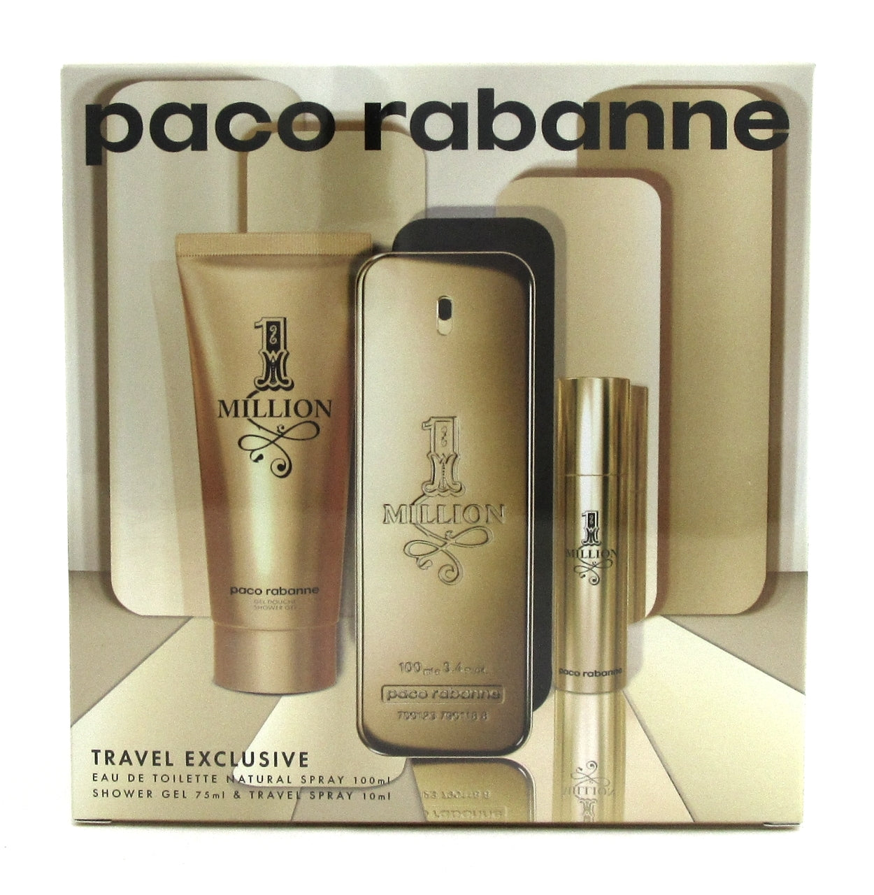 1 Million Paco Rabanne 3.4oz.+10ml. EDT Spray+2.5oz S/Gel Travel Set.Sealed Box.