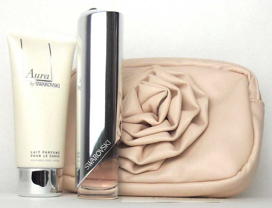 Aura by Swarovski Eau deToilette 1.7 oz+Lotion+Bag. Damaged Set