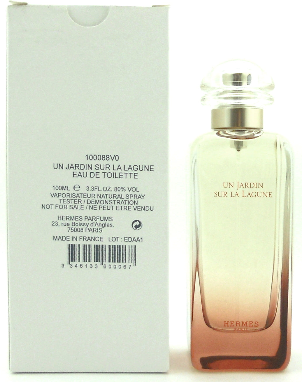 Hermes Un Jardin Sur La Lagune 3.3 oz. Eau de Toilette Spray Tester with Cap.New