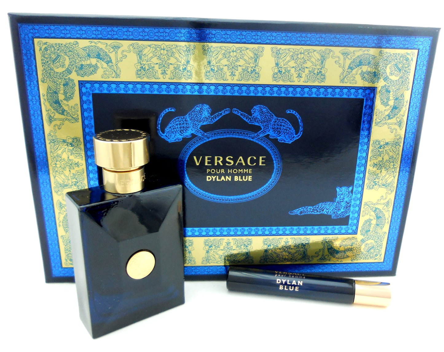 Versace Dylan Blue Pour Homme 3.4 oz EDT+10 ml+Pouch.New Set in Hard Box