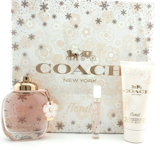 Coach Floral for Women 3oz EDP Spray + 3.3ozB/L + 0.25oz EDP Hard Box Set. New