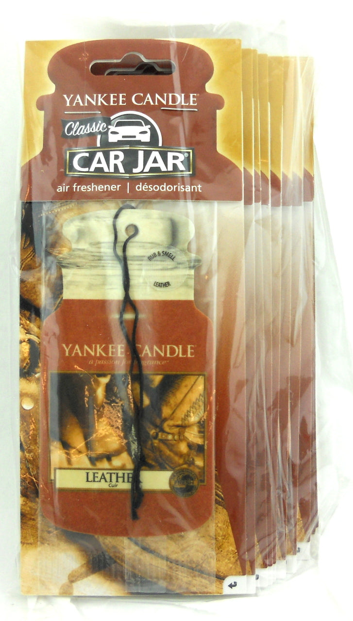Yankee Candle Car Jar Air Freshener Leather Scent set of 10 pcs. Each individually wrapped.  Brand new. Comes sealed.