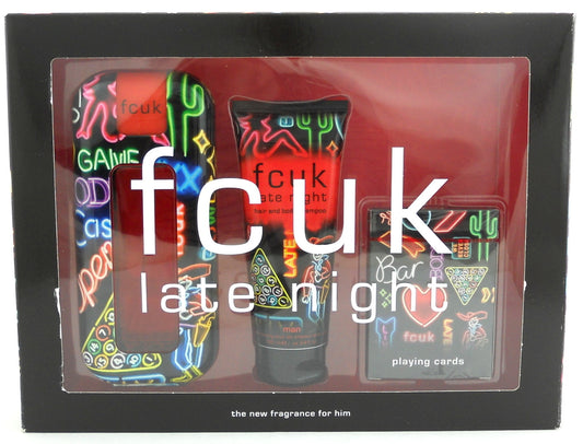 Fcuk Late Night Cologne by French Connection 3.4 oz.EDT Spray +3.4 oz.Shampoo + Playing Cards.