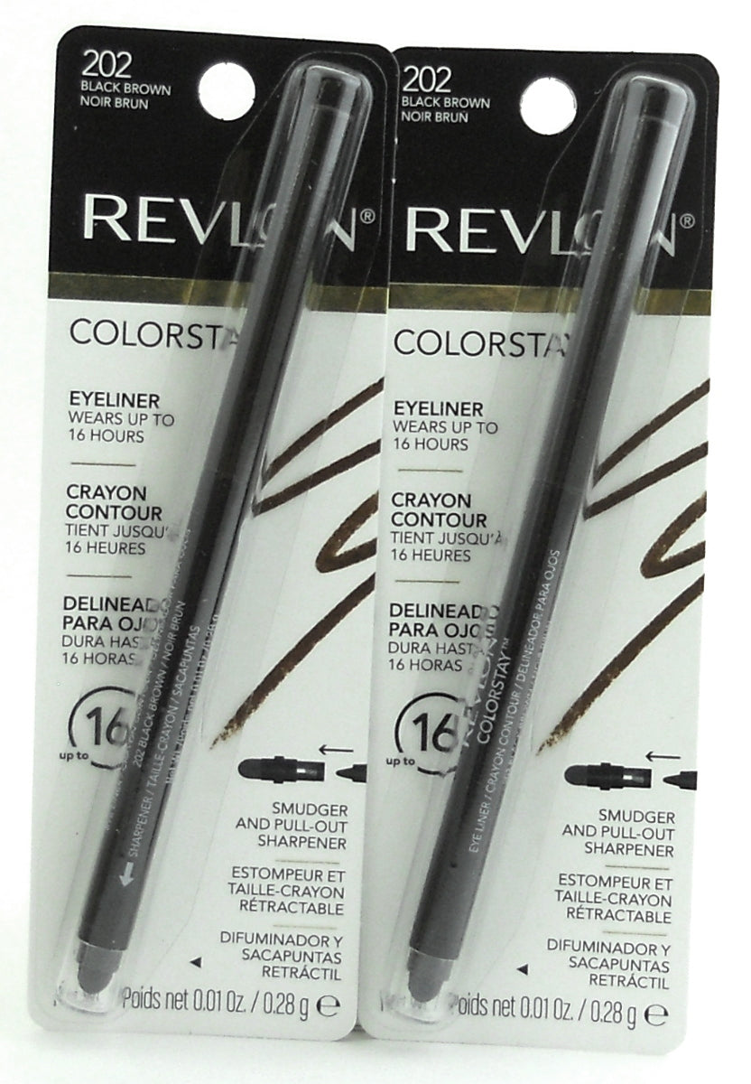 Revlon Colorstay Eyeliner Crayon Contour 202 Black Brown Up-to 16 Hours Wear. Lot of 2