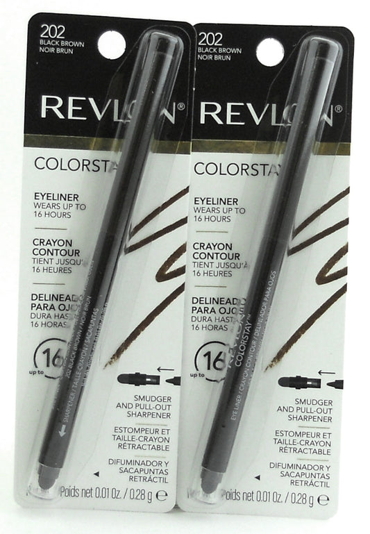 Revlon Colorstay Eyeliner Crayon Contour 202 Black Brown Up-to 16 Hours Wear. Lot of 2