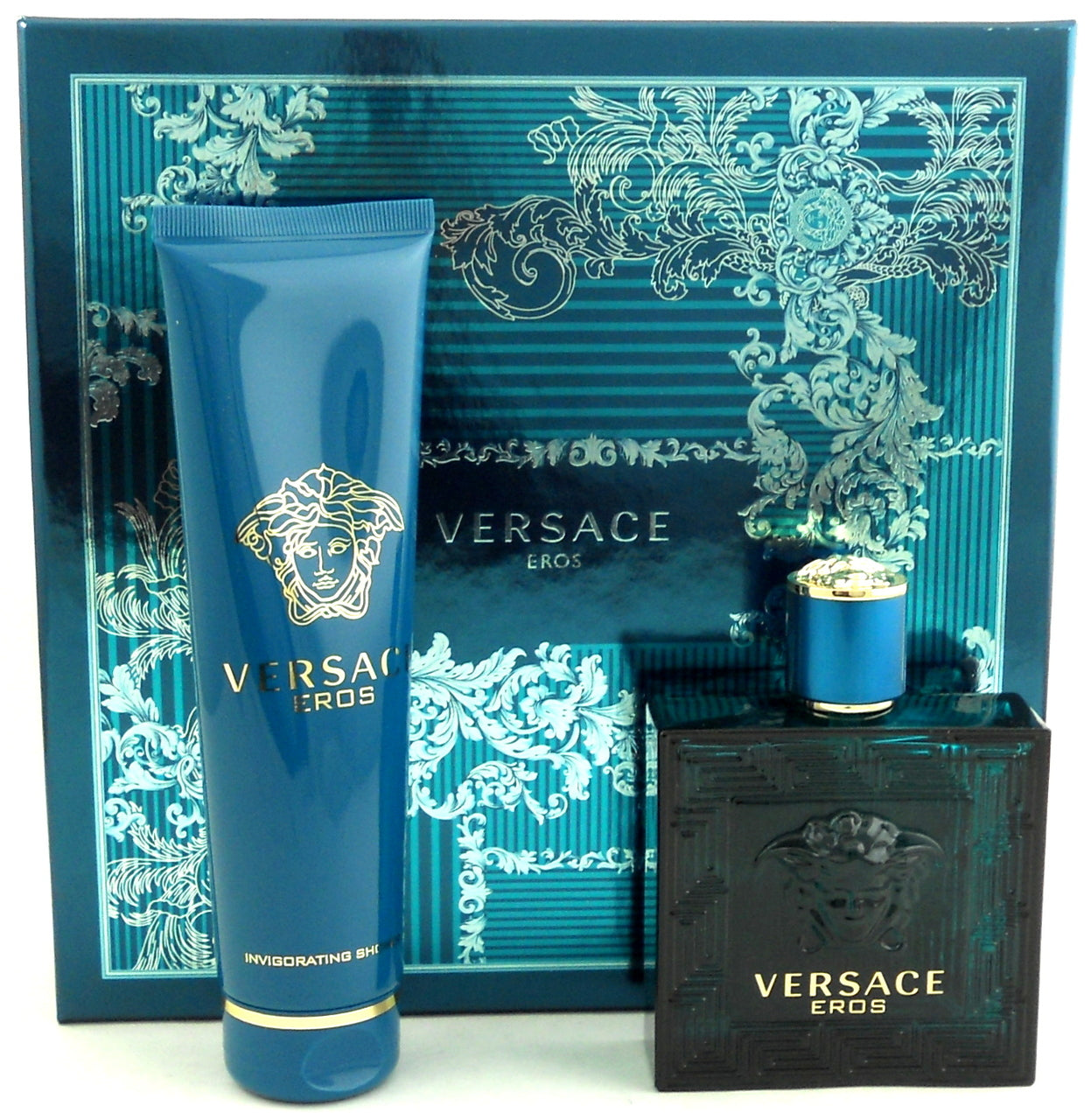 Versace Eros Cologne 3.4 oz. Eau de Toilette Spray + 5.0 oz.Shower Gel. Gift Set for Men.