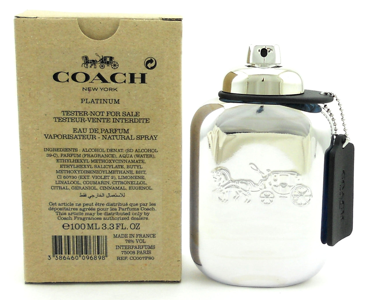 Coach New York Platinum Cologne 3.3 oz. Eau de Parfum Spray for Men Tester.New