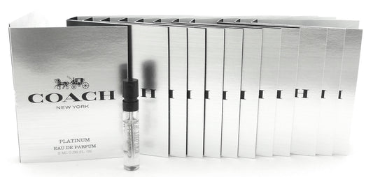 Coach New York Platinum Men 2 ml.EDP Spray Sample Vials Lot of 12 pcs.Sealed Bag