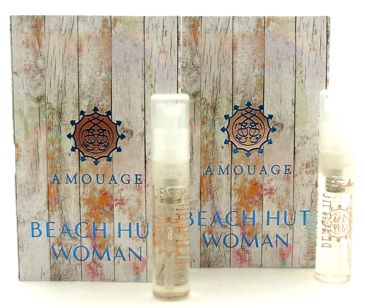 Amouage BEACH HUT Woman EDP Vial Spray 2ml New With Card. LOT of 2