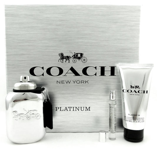 Coach Platinum for Men 3.3oz.EDP+7.5ml Spray+3.3oz.S/Gel. New Set