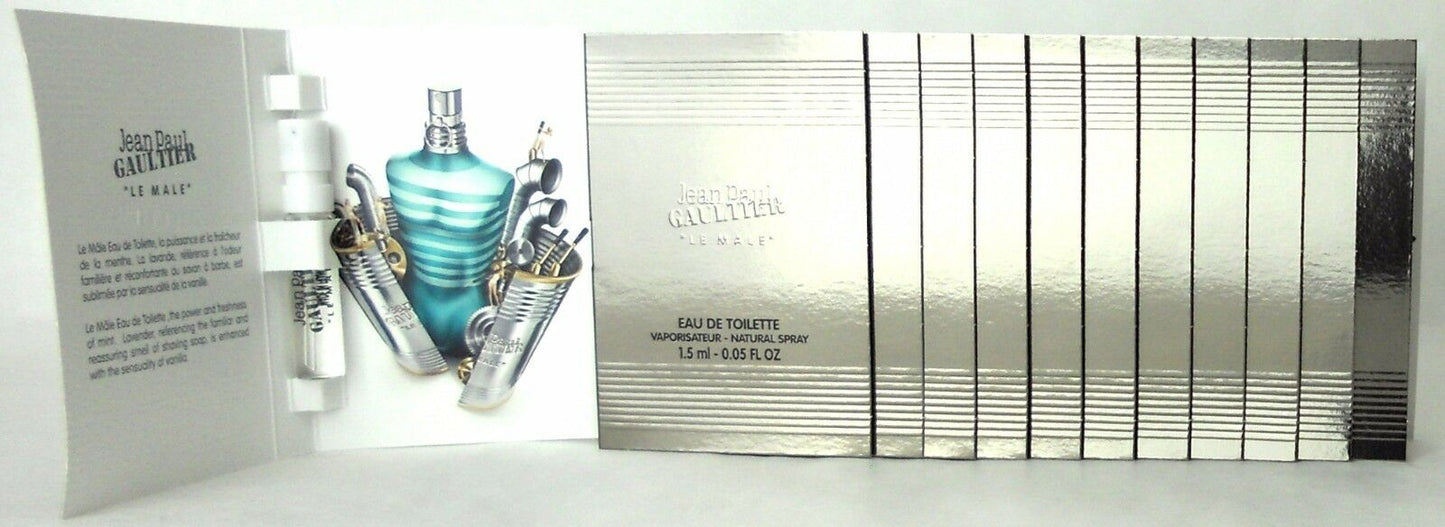 Jean Paul Gaultier Le Male EDT Spray Vial Sample 1.5 ml.Each. Lot of 12. Sealed