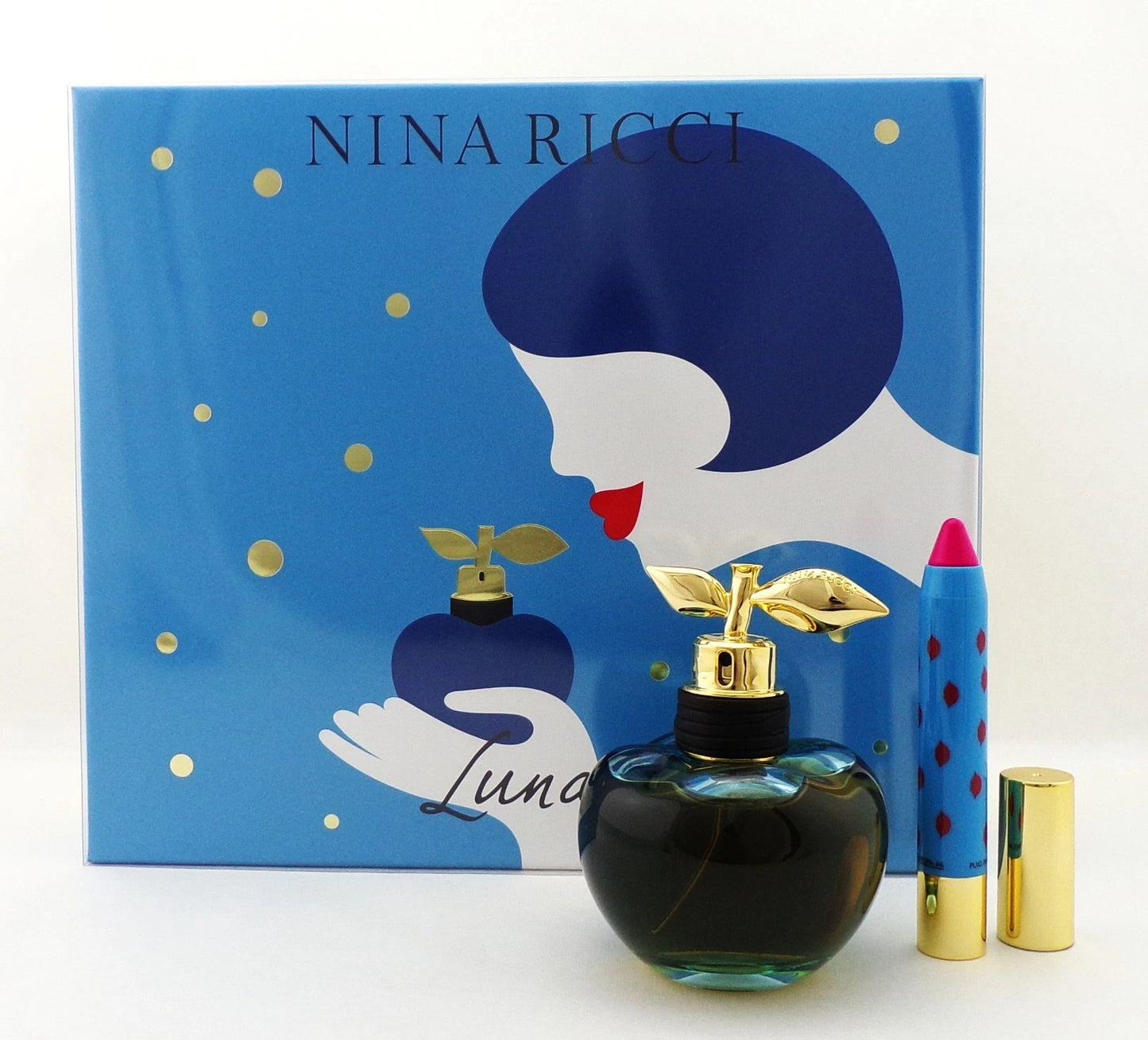 Luna by Nina Ricci Set for Women 2.7 oz. EDT Spray+2.5 g. Fushia Jumbo Lipstick