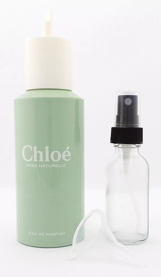 ROSE NATURELLE by Chloe 5.0 oz. EDP Refill Splash for Women. New NO BOX + Free Empty 1.0 oz. Glass Spray Bottle + Free Funnel